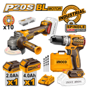 İngco  20273  Akülü Avuç Taşlama + Akülü Matkap Seti  20 Volt -4,0 Ah Çift Akülü