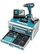 Makita  DHP482RFX9  Akülü Darbeli Matkap Vidalama 96 Parçalı Set 18 volt-3,0 Ah.