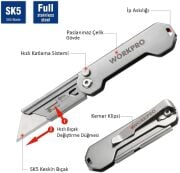 Workpro WP211016 Katlanır Maket Bıçağı Metal
