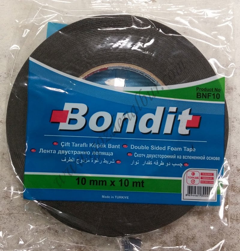 Bondit Siyah Çift Taraflı Köpük Bant 10mmx10mt