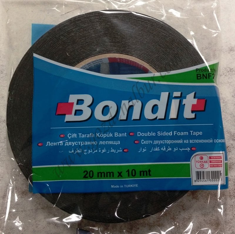 Bondit Siyah Çift Taraflı Köpük Bant 20mmx10metre