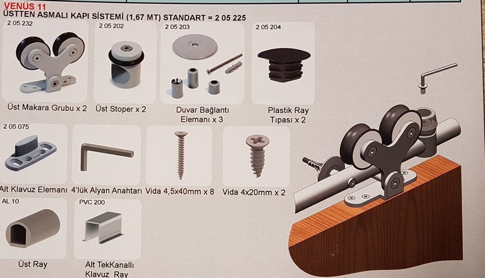MEPA VENUS 11 SÜRME KAPI SİSTEMİ 80 kg. 1,67 mt RAYLI