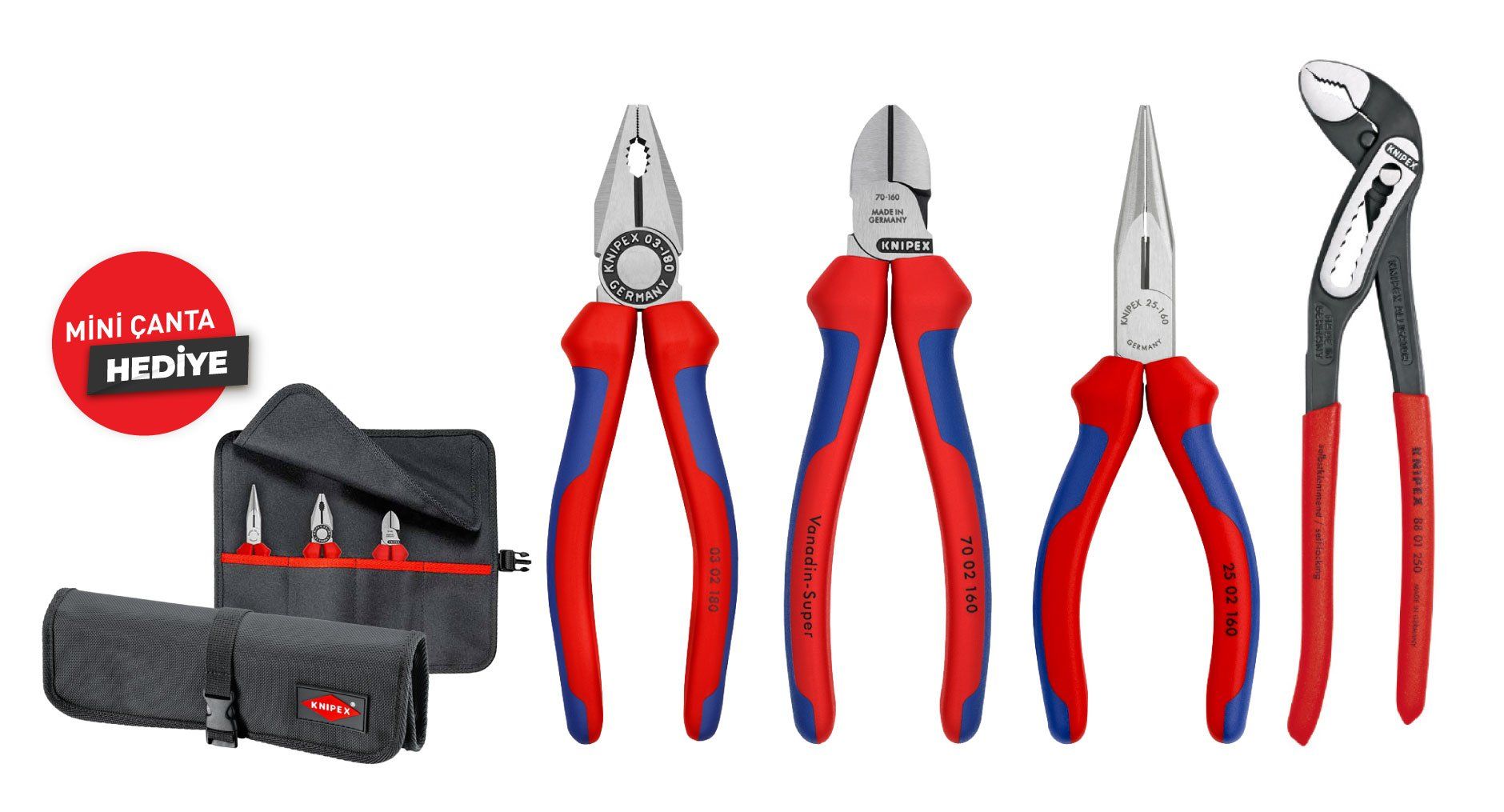 Knipex 001956 Kombine Pense-Yan Keski-Kargaburun-Fort Pense Seti