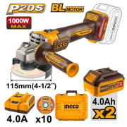 İngco 271532E Akülü Avuç Taşlama 115mm  20 Volt-4,0 Ah Çift Akülü