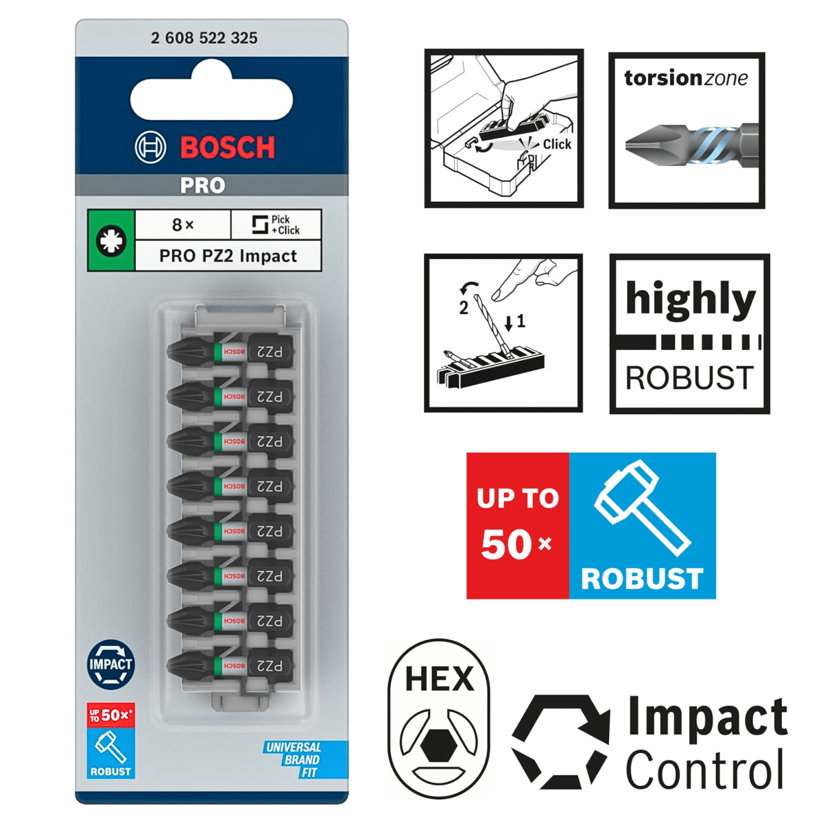 Bosch Pz2 x 25 mm Bits Uç Seti (8 Parça)