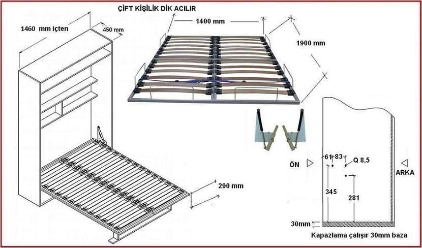 150*190 METAL KASALI ÇİFT KİŞİLİK DİK AÇILIR KATLANIR YATAK MEKANİZMASI 150*190 (Sadece mekanizma ve pvc latalı metal kasa fiyatıdır.)