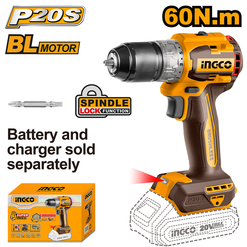 İngco 206021  Li-ion Şarjlı  Matkap Gövdesi 20 Volt