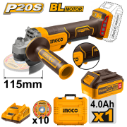 İngco 2111561 Akülü Avuç Taşlama 115mm  20 Volt-4,0 Ah Tek Akülü
