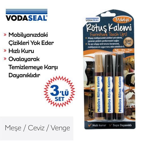 VODASEAL MOBİLYA RÖTÜŞ KALEMİ SETİ 3 PARÇA (Açık-Orta-Koyu Kahve Tonları)