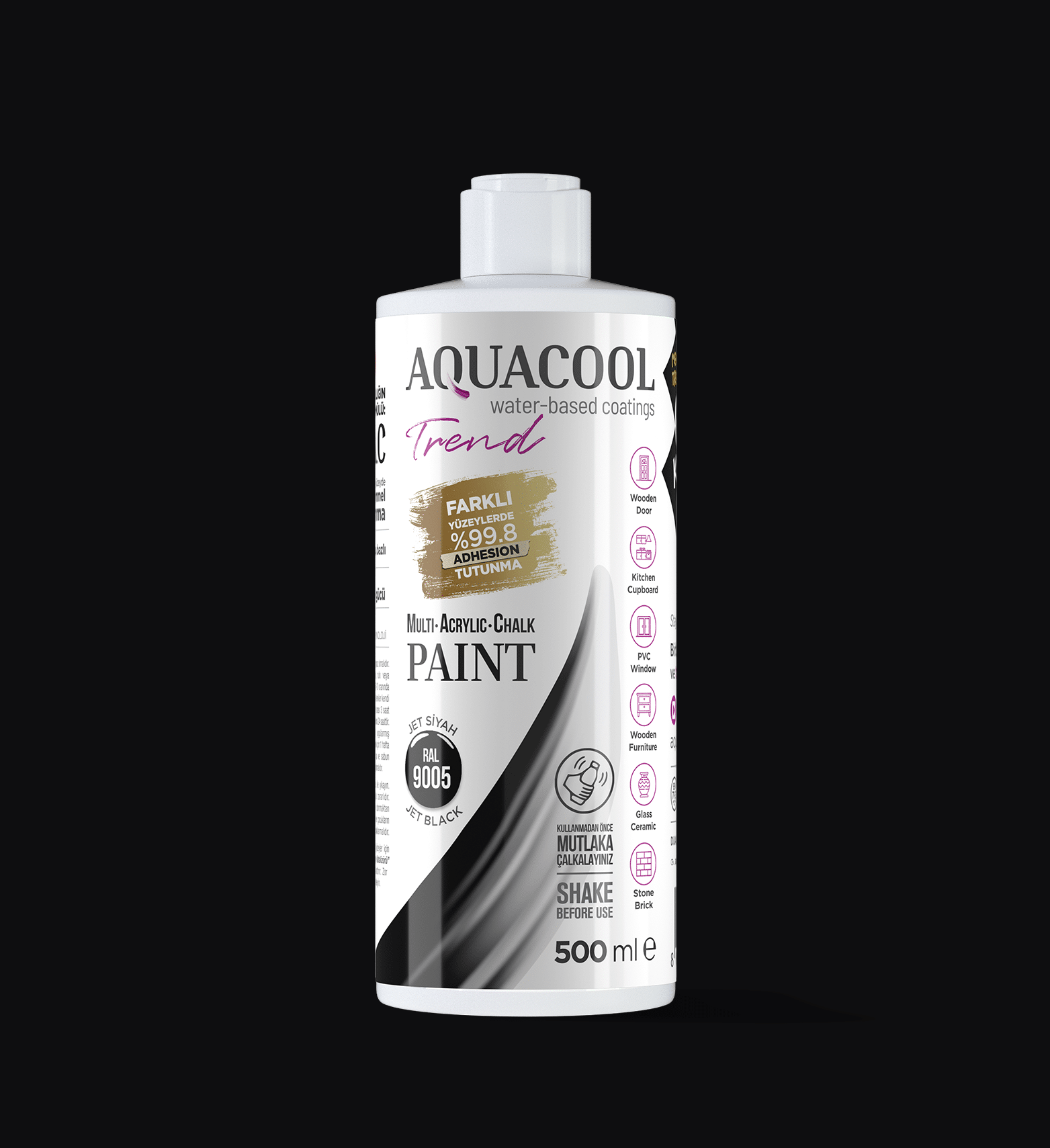 Aquacool Trend Mac Su Bazlı Boya 500ml. Siyah RAL 9005